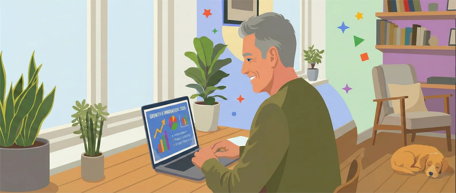 Person creating slides in PowerPoint, Keynote, or Google Slides